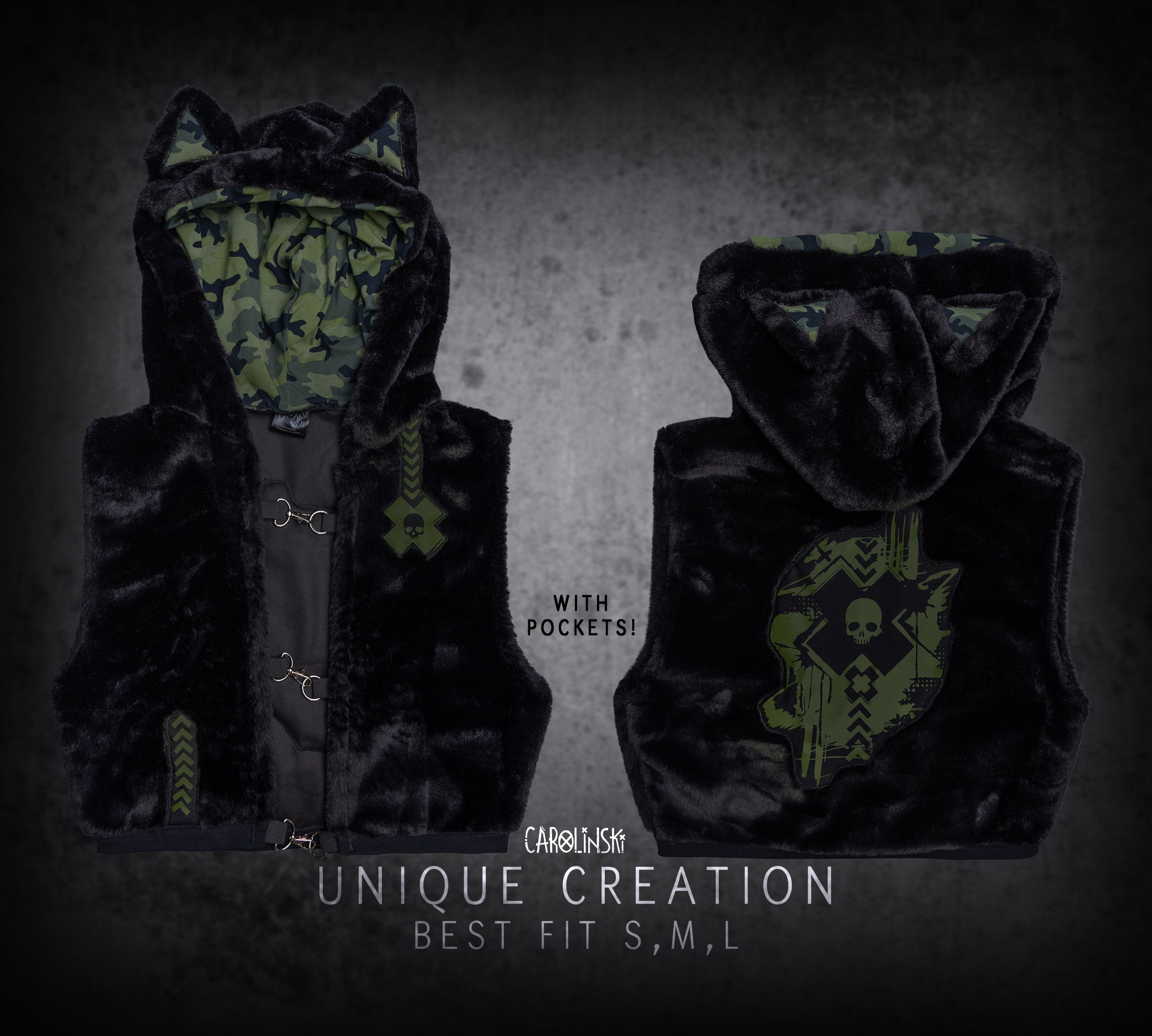 FAUX FUR VEST - Olive - Camo