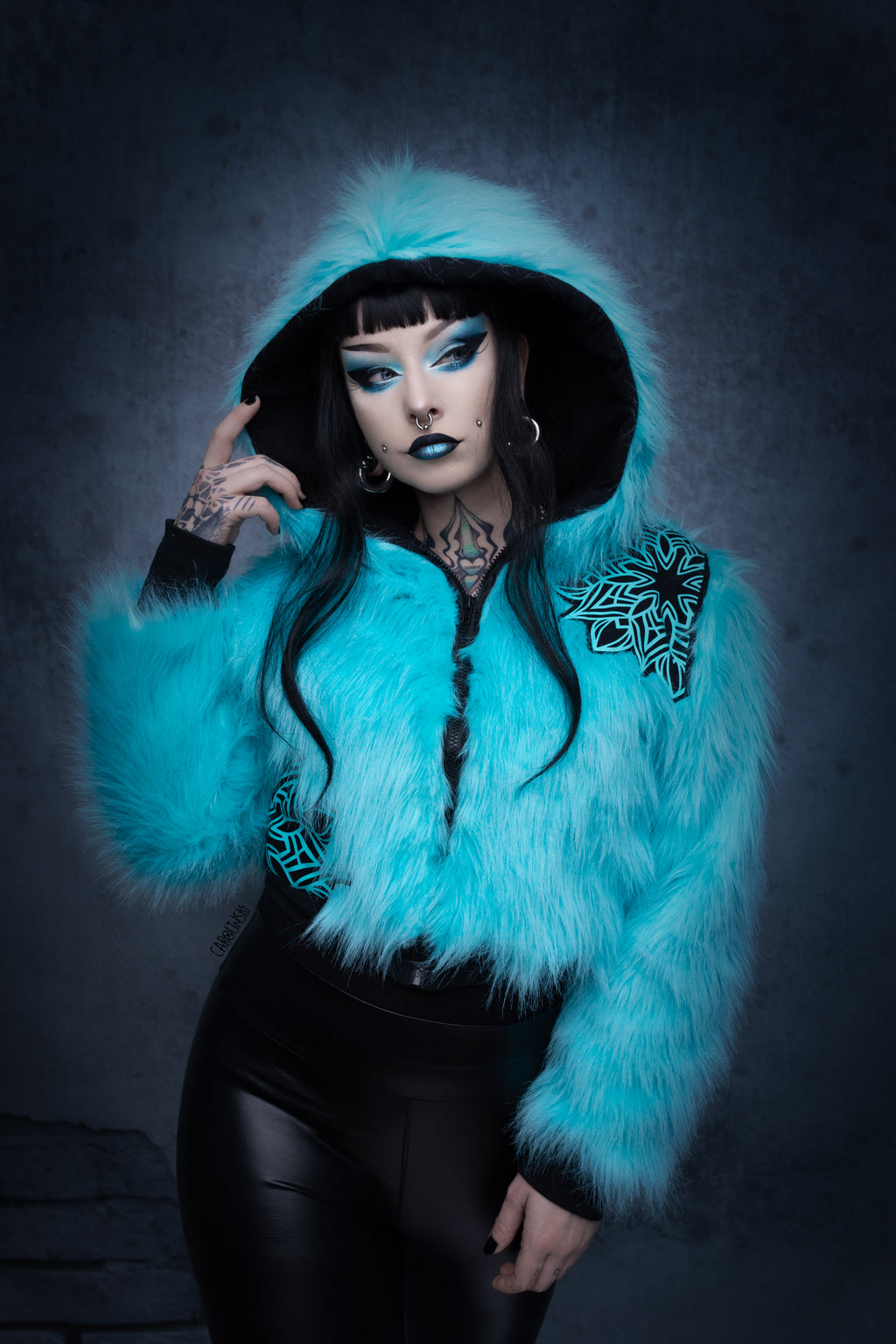 FAUX FUR CROP JACKET - minty ice MANDALA
