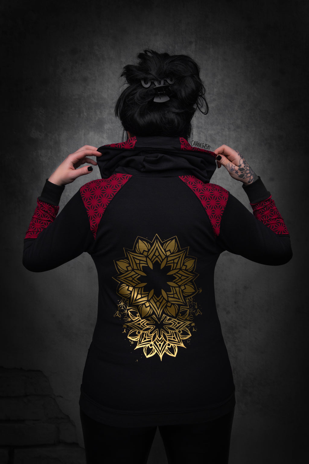 Zip Jacket - wine red gold geometric