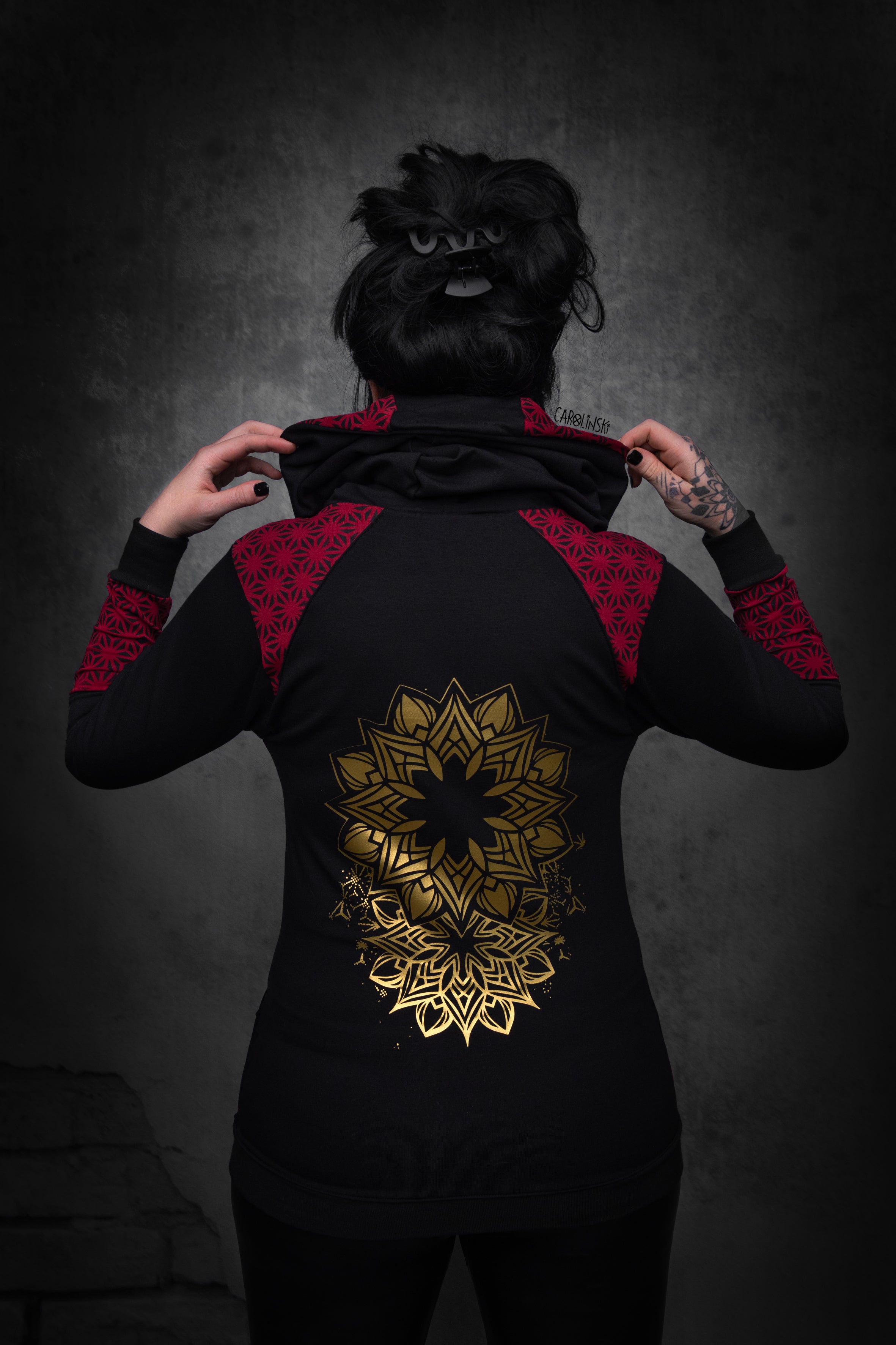 Zip Jacket - wine red gold geometric